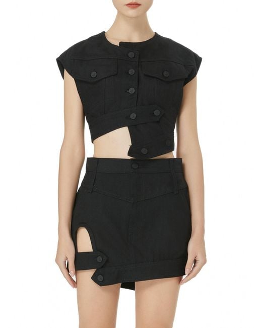Gao Republic Black Vest Cropped Cut-Out Denim