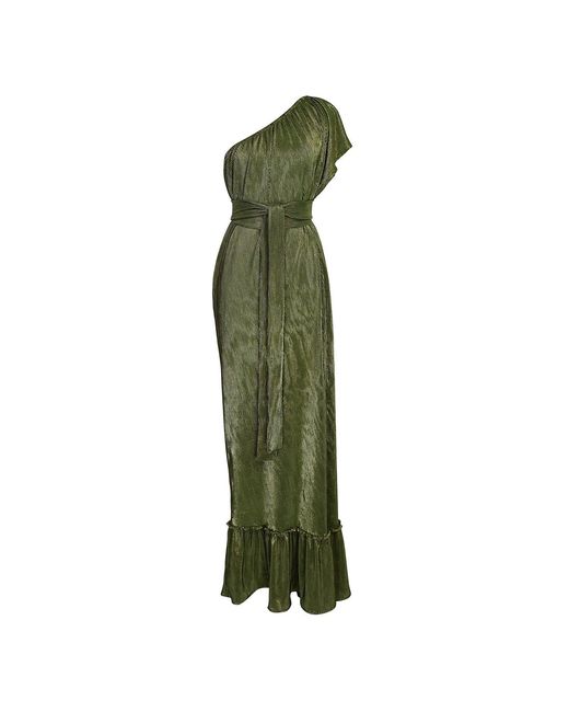 Jennafer Grace Green Electrum Slink Pleated One-Shoulder Maxi Dress