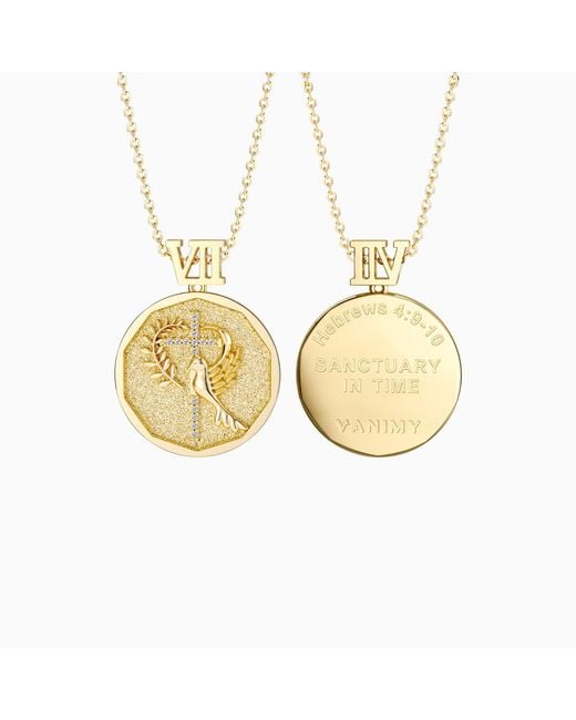 Vanimy Metallic Promised Land Cross Dove Of Peace With Branch Coin Medallion Necklace