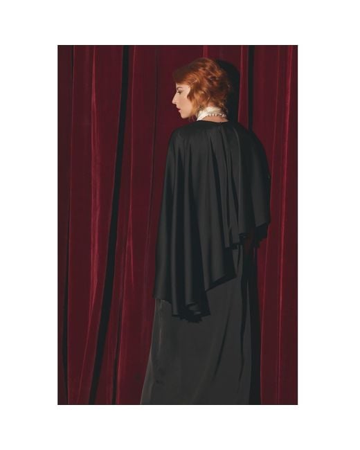 Julia Allert Black Structured Satin Cape Dress With Contrast Scarf