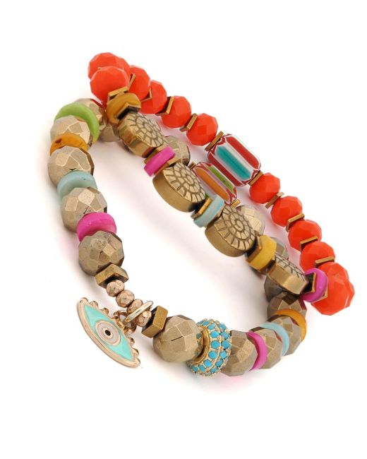 Ebru Jewelry Red Sunset Breeze Evil Eye Beaded Bracelet Set