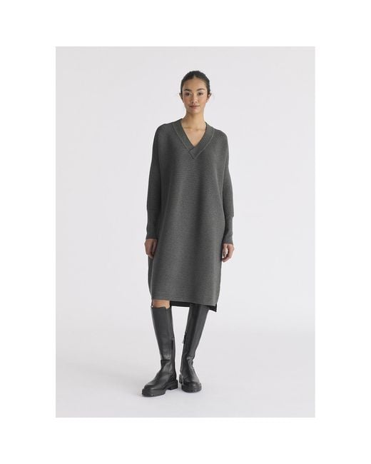 Paisie Black V-Neck Ribbed Jumper Dress