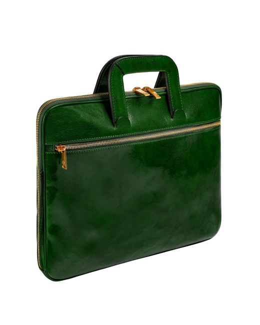 Time Resistance Green Leather Briefcase Laptop Bag