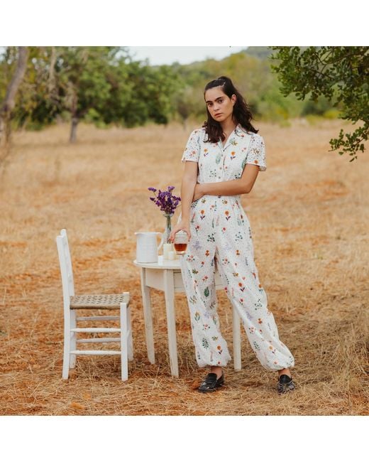 Em & Shi White Summer Herbs Jumpsuit