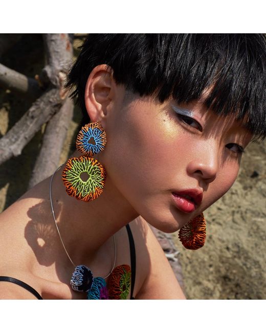 Nana Watanabe Green Coral Egg Embroidery Earrings
