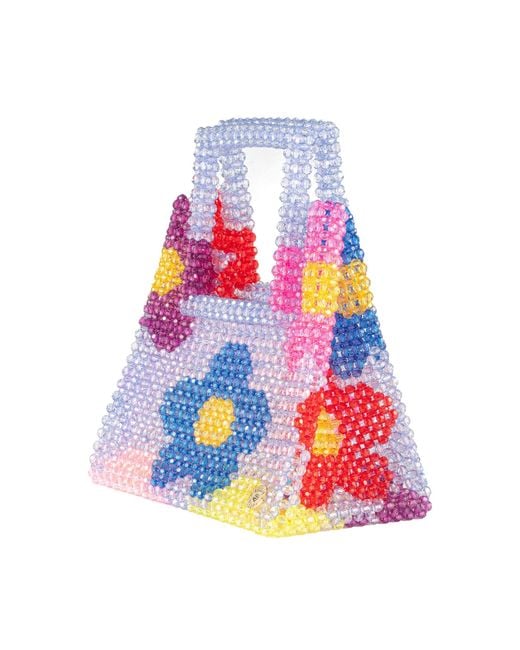 Tillie Beads Blue Daisy Square Handle Tote Bead Bag