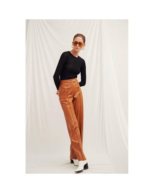NAZLI CEREN Orange Alba Vegan Leather Wide-Leg Trousers