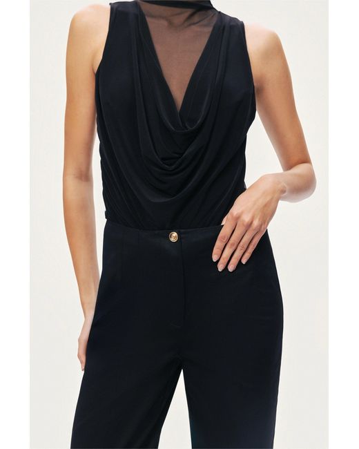 Nocturne Black Draped Mesh-Panel Bodysuit