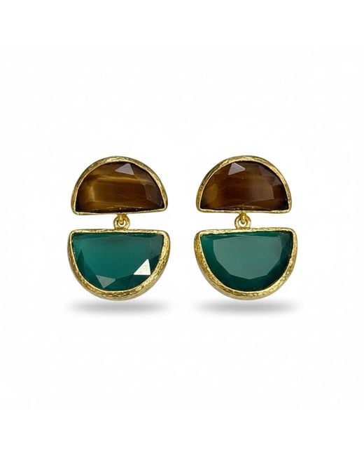 La Pluie Jewellery Green Valora Earrings Emerald & Amber