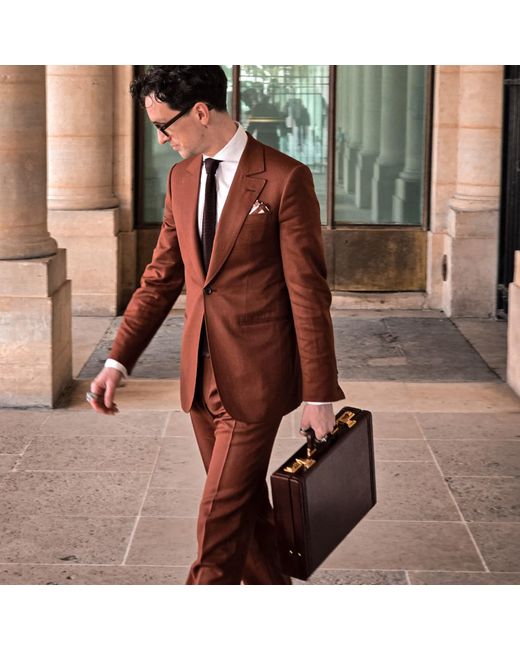 Time Resistance Brown Leather Attaché Case Briefcase for men