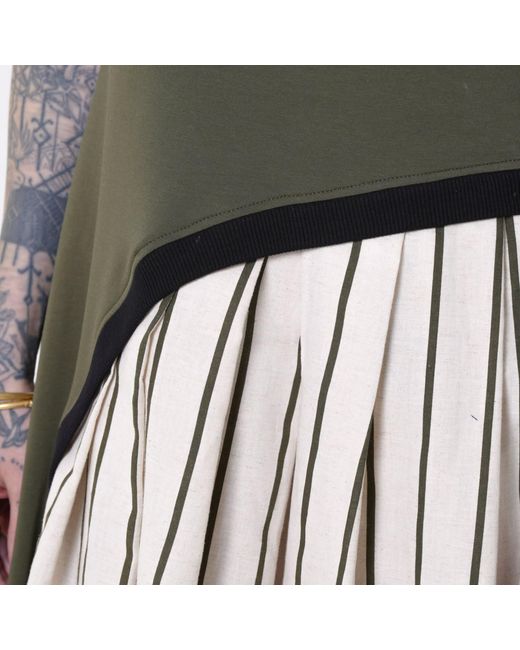 Metamorph Green Hooded Asymmetric Dress With Striped Skirt