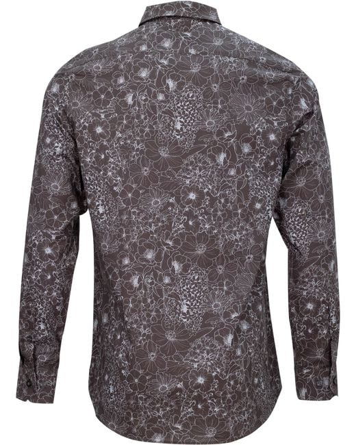 Lords of Harlech Gray Nigel Outline Floral Shirt for men