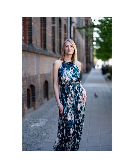 Oh!Zuza Blue Neutrals Echo Satin Viscose Maxi Dress With Belt