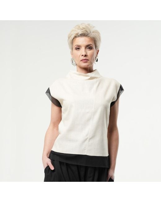Metamorph White Neutrals Turtleneck Linen Top