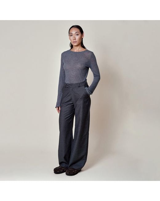 Gunda Hafner Ltd Blue Dark Mid Rise Straight Leg Merino Trousers