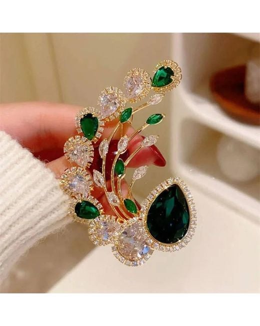 Angel Barocco Green Elegant Emerald Teardrop Brooch