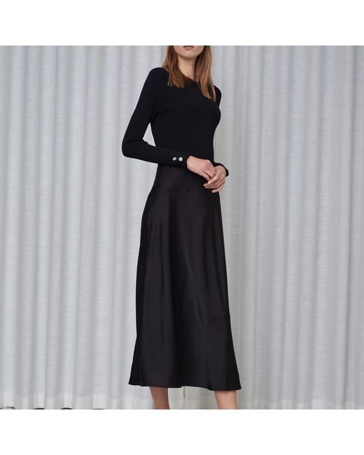 Roch Perel Black Silk Knit Mixed Midi Dress