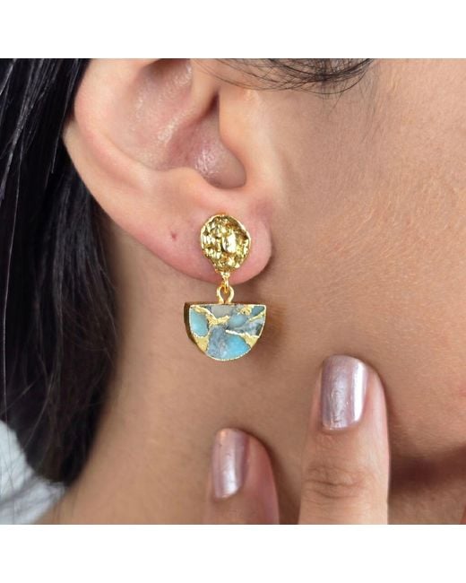 Harfi Metallic Aquamarine March Birthstone Statement Hammered Earrings