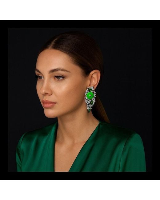 Michael Nash Jewelry Green Olivia Diamond And Emerald And Jade Cubic Zirconium Earrings