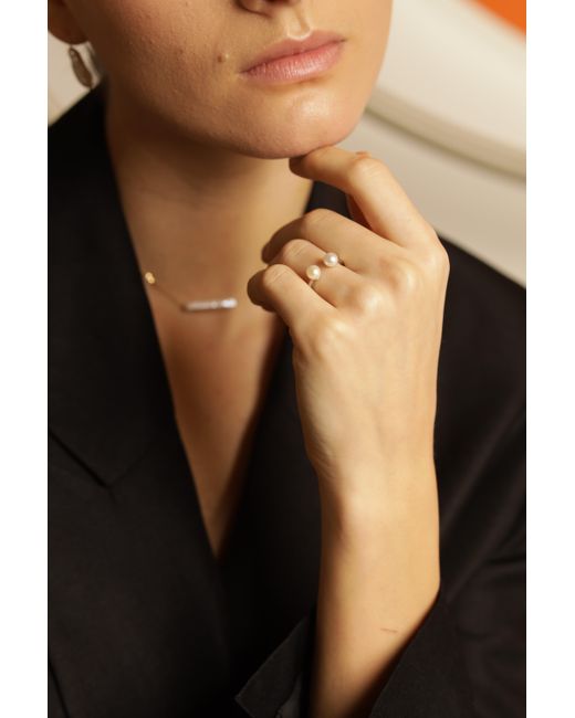 Pearl Code White Ivory Double Pearl Cocktail Ring
