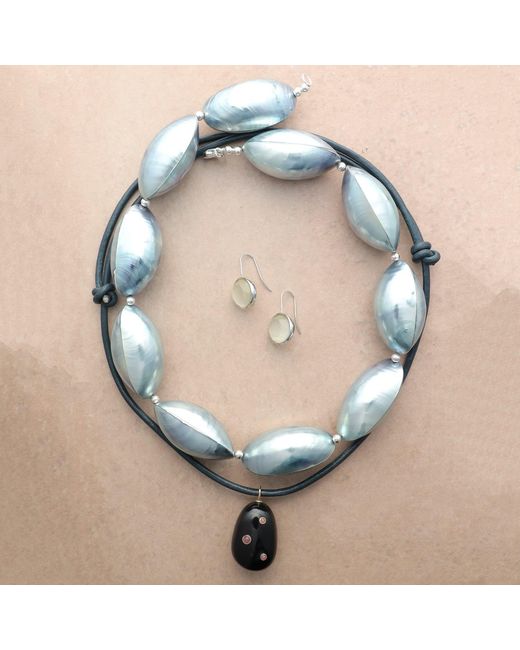 Hye Jane Jewelry Blue Large Onyx Pietra On Leather Cord Necklace