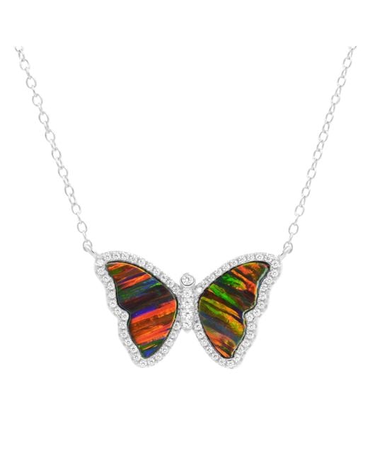 KAMARIA Metallic Opal Butterfly Necklace With Stripes