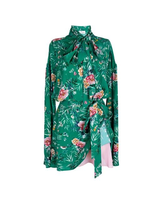 Rua & Rua Green Signature Mini Dress With Silk Lining And Floral Print