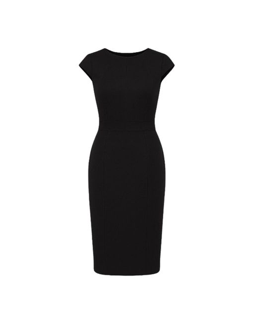 Conquista Black Solid Colour Dress With Cap Sleeves Color