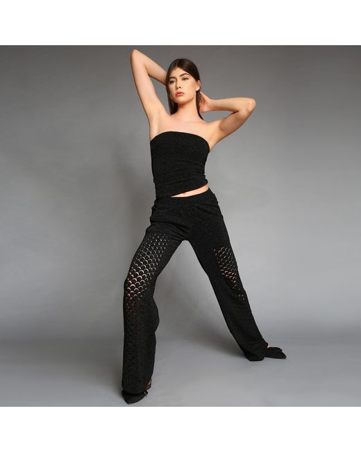 Silvia Serban Black Dragon Skin Laser Cut Glitter Pants
