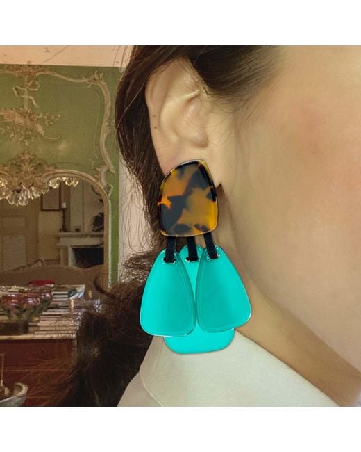 Michael Nash Jewelry Blue Patrizia Tortoise Resin Top Earrings With Aqua Resin Drops