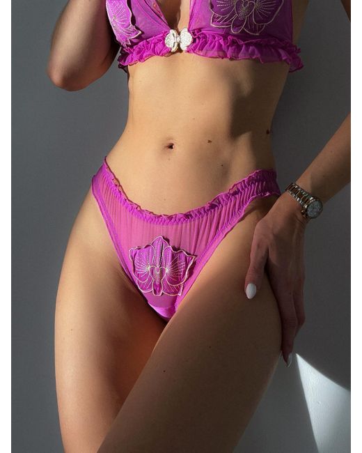 Empress Mimi Purple Orchidea Ruffled Brief With Flower Detail