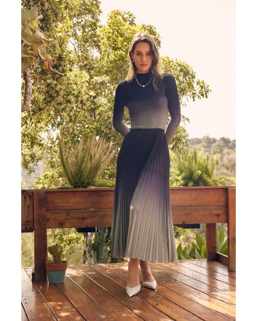 Wild Cosmos Blue Kate Ombre Pleated Skirt
