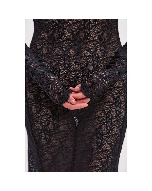Monosuit Black Backless Lace Long Sleeve Turtleneck Dress Seduction