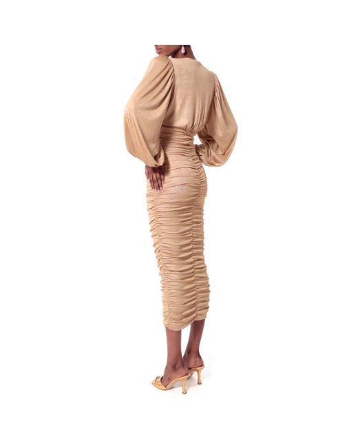 AGGI by HALEWSKI Natural Gloria Long Sleeve Draped Dress