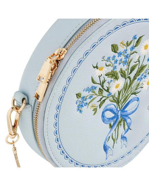 Fable England Blue Isabel Floral Bow Embroidered Circle Bag