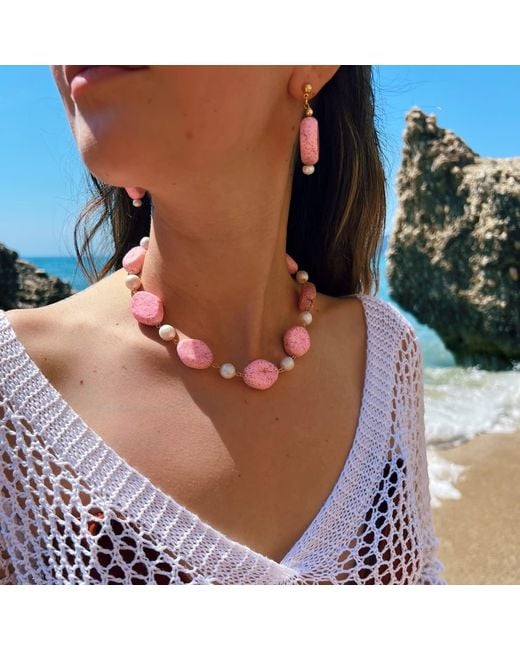 By Virgo Pink Lunara Coral & Pearl Beaded Necklace