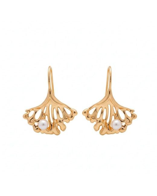 Angel Barocco Metallic Ginkgo Leaf Pearl Earrings