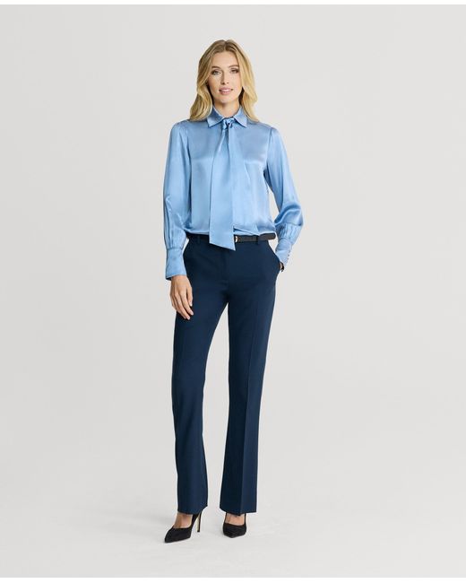 Really Wild Clothing Blue Glyndebourne Silk Detachable Tie Neck Blouse