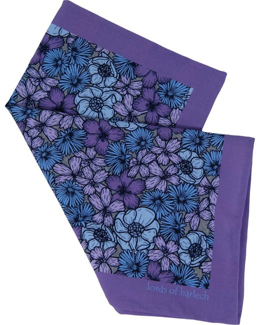 Lords of Harlech Blue Hudson Dense Floral Merino Handkerchief Pocket Square for men