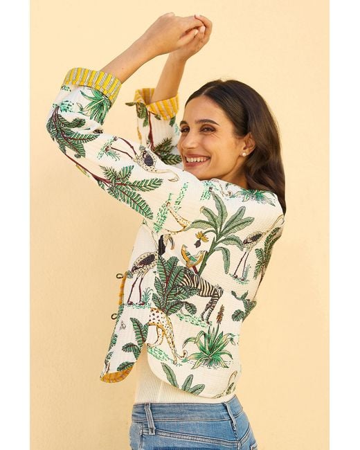 Yumi' Green Animal Reversible Cotton Quilted Jacket
