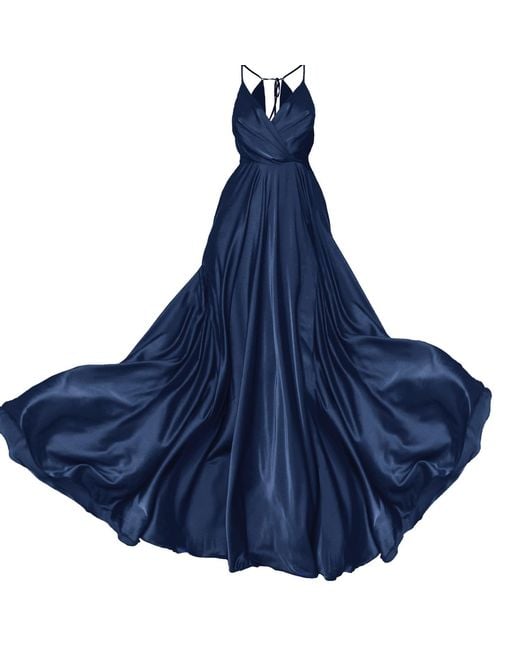 Angelika Jozefczyk Blue Satin Long Evening Dress Tied Back