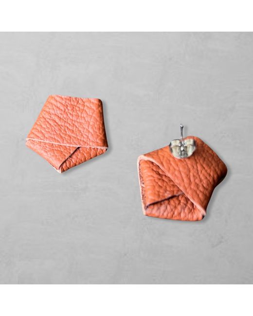 London Atelier Byproduct White Origami Grainy Rust Leather Stud Earrings
