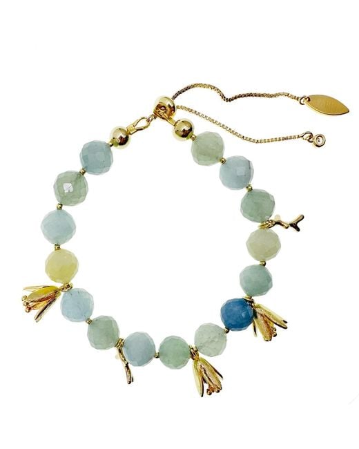 Farra Blue Aquamarine With Floral Charms Adjustable Bracelet