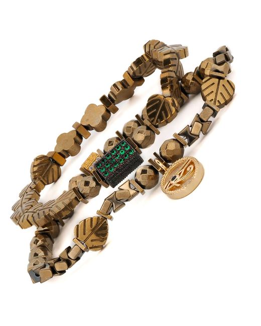 Ebru Jewelry Metallic Eye Of Ra Charm Hematite Stone Beaded Bracelet Set