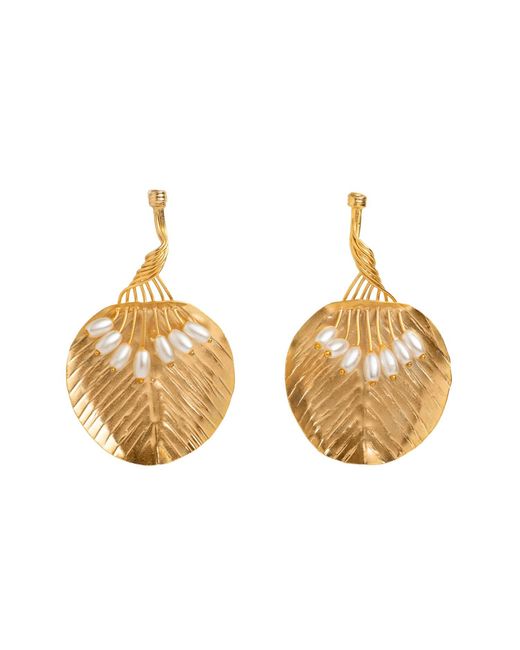 Meraki by Rashmi Bajaj Metallic Patram Hanging Earrings With Pearls