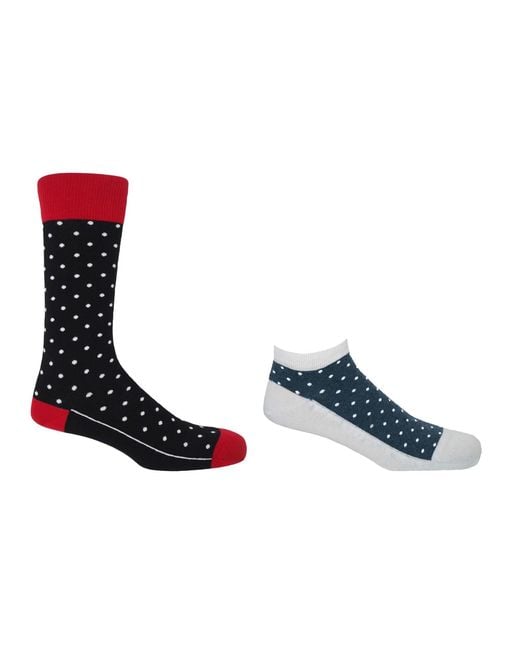 Peper Harow - Made in England Blue Pin Polka Luxury Crew & Trainer Socks Bundle for men