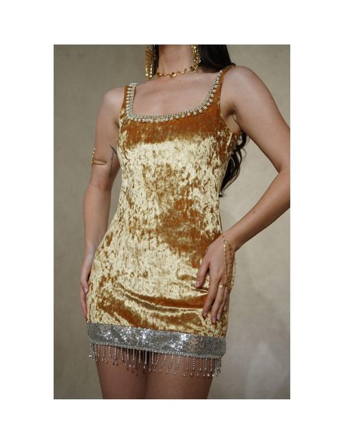 International Appeal Metallic Velvet Pearl Mini Dress