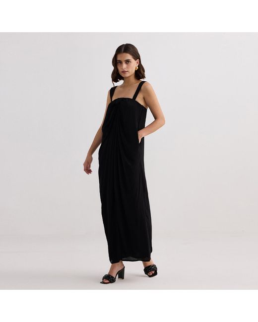 REISTOR Black Twilight Twist Strappy Maxi Crepe Dress