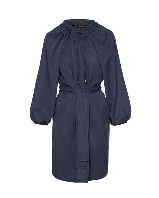Conquista Blue Belted Tencel Dress With Pockets