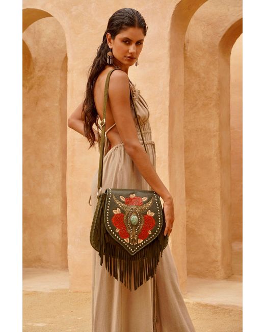 Jodi Lee Green Akaroa Feather Rose Bag Antique